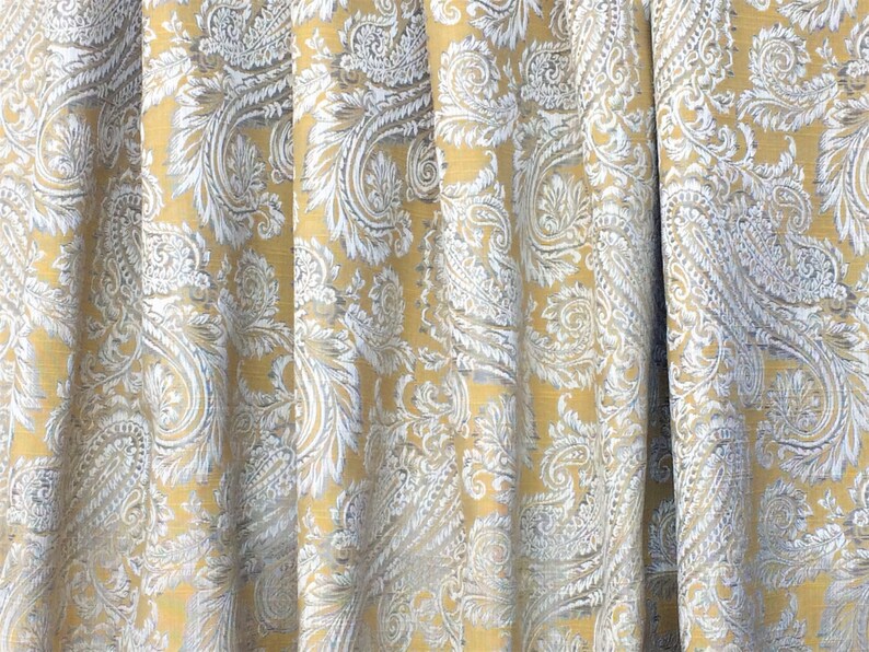 Yellow and Grey Paisleys Curtain Fabric by the Yard Upholstery Etsy