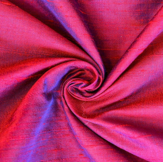 Red and Ink Blue Silk Fabric by the Yard, 41 Inch Red Ink Blue Dupioni Silk  Fabric, Slub Silk Weave Fabric for Drapes, Curtain, Bridal Dress 