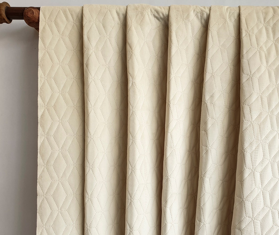Ivory Quilted Velvet Fabric By The Yard Cream Geometric Etsy