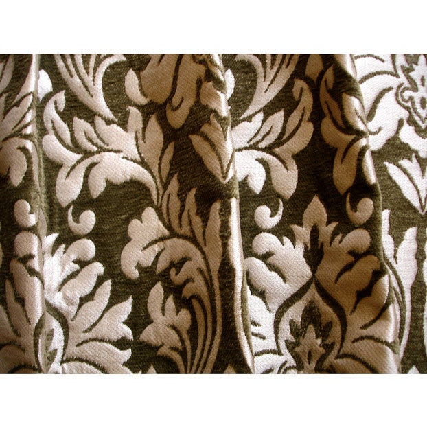 Olive Green Chenille Damask Curtain Fabric Upholstery Fabric Etsy