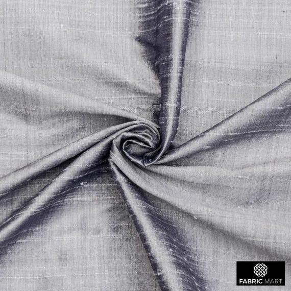 Silver Gray 100% Pure Silk Fabric By The Yard / Metre, 41 inch Pure Dupioni Silk Fabric, Luxurious Slubbed Silk fabric for Drapes, Curtains