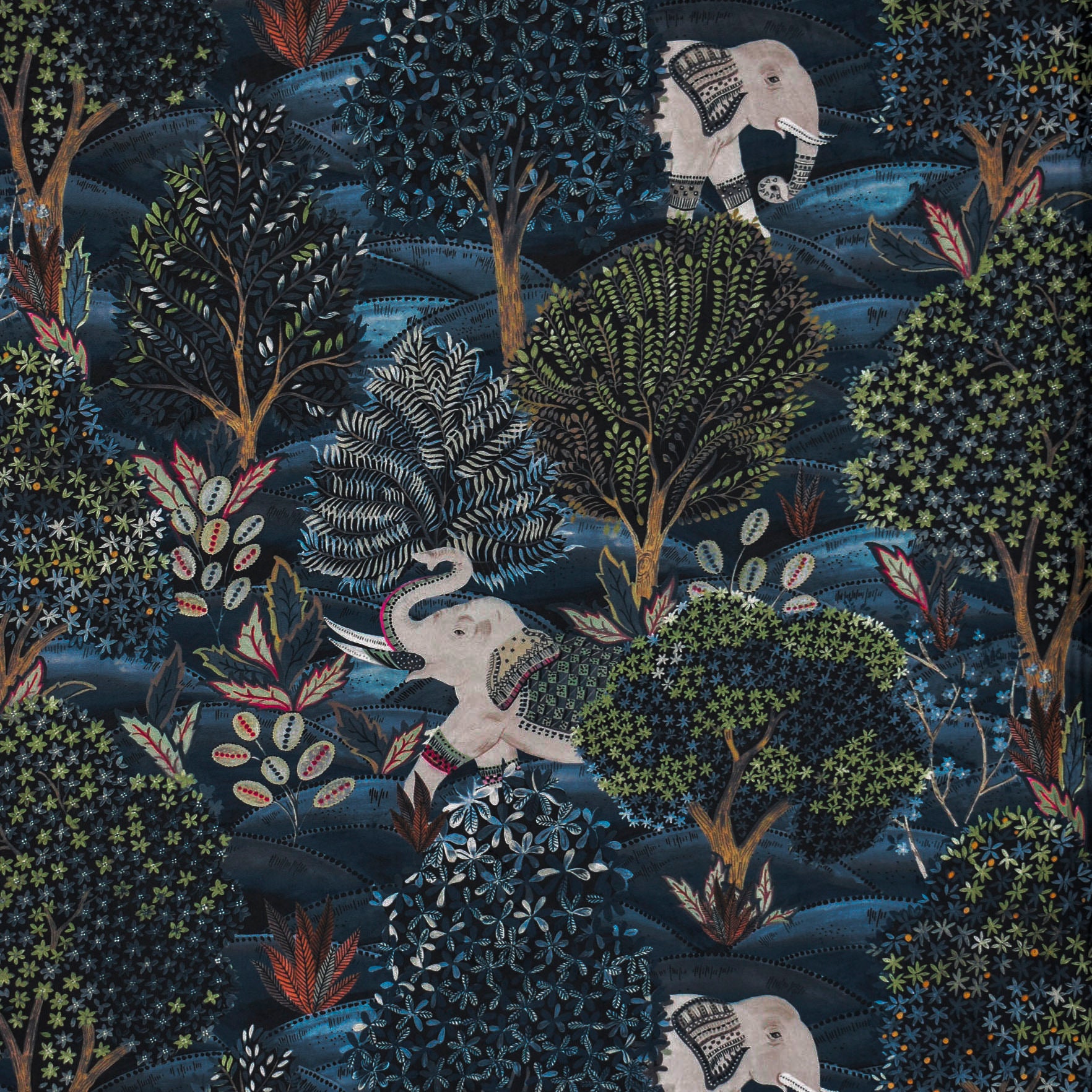 Tissu velours imprimé éléphant la nuit par mètre/mètre, Tissu d'ameublement pour rideaux, Tissu de tenture pour rideaux, Tissu pour l'habillage de fenêtre