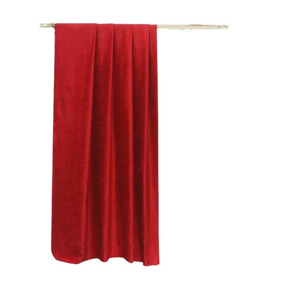 Red Cotton Velvet Curtain Panels Window Treatments rod Etsy