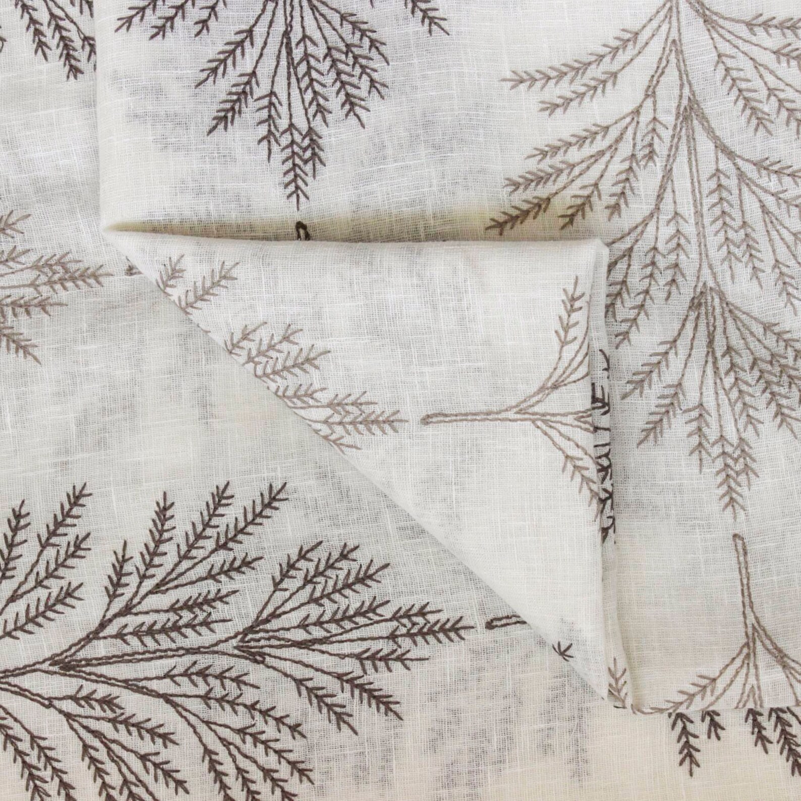 Fern Tree Sheer Curtain Fabric by the Yard / Metre, Linen Look Curtain