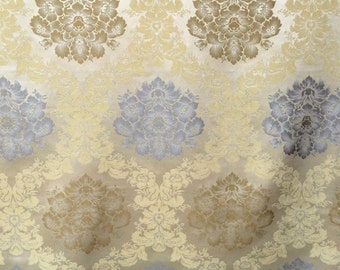 Grey And Gold Floral Damask Curtain Fabric By The Yard / Metre, Upholstery Wholesale Drapery Fabric, Window Treatment Sofa Fabric Home