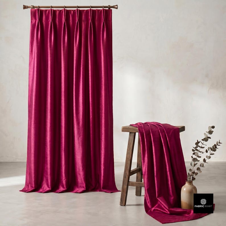 Dark Fuchsia Pink 100% Pure Silk Fabric By The Yard / Metre, 41 inch Pure Dupioni Silk Fabric, Lustrous Silk fabric for Dresses, Curtains image 6