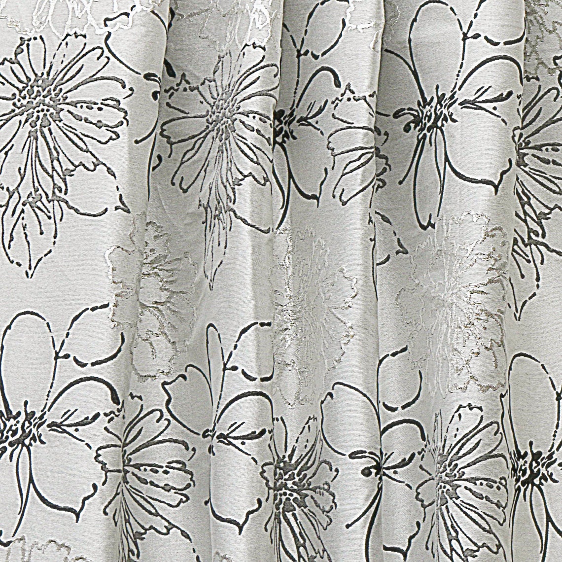 Black Grey Floral Fabric by the Yard Jacquard Fabric Etsy