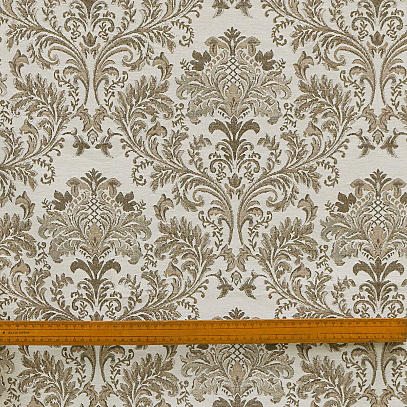 Brown & Silver Damask Fabric by the Yard Jacquard Fabric Etsy