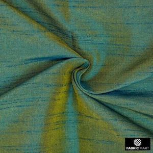 Teal And Yellow Art Silk Fabric By The Yard / Metre, Iridescent Faux Silk Fabric, Bridal Fabric, Wholesale Art Silk Fabric, Slub Silk Fabric