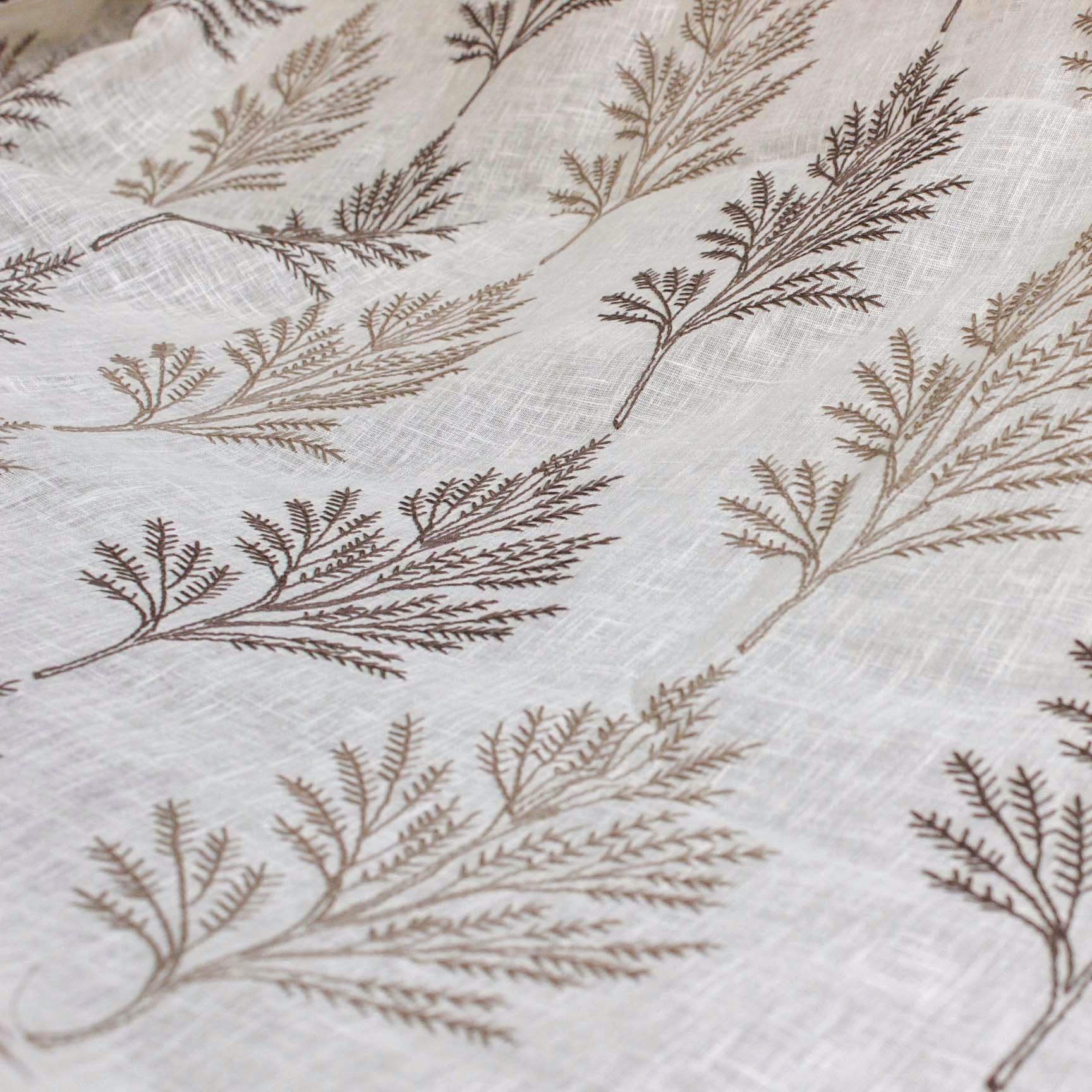 Fern Tree Sheer Curtain Fabric by the Yard / Metre, Linen Look Curtain