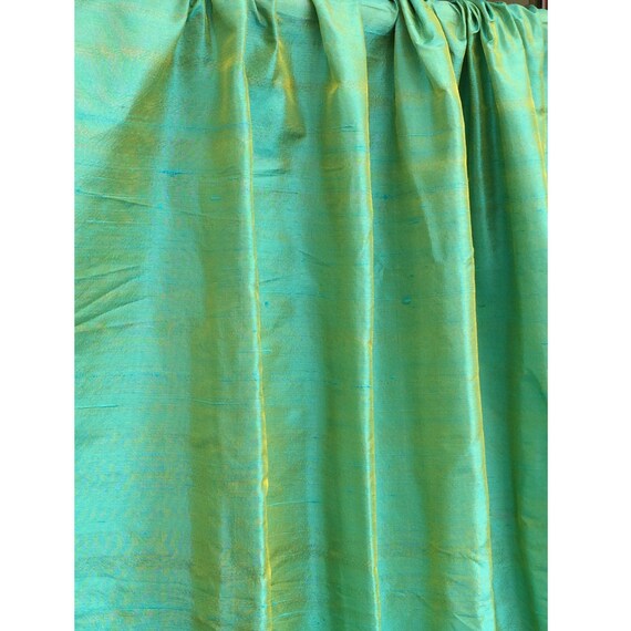 Sea Blue Gold 100 Percent Pure Silk Dupioni Grommet Lined Etsy