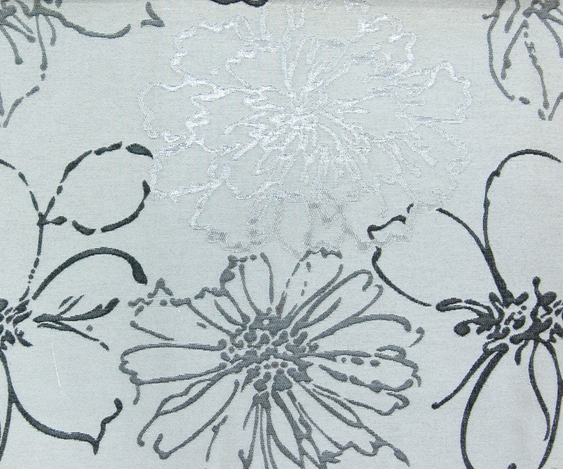 Black Grey Floral SO Fabric By The Yard Curtain Fabric Etsy