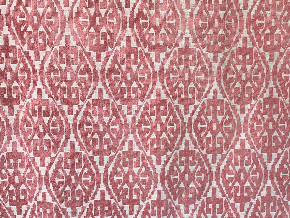 Moroccan Red and White Damask Curtain Fabric by the Yard Etsy