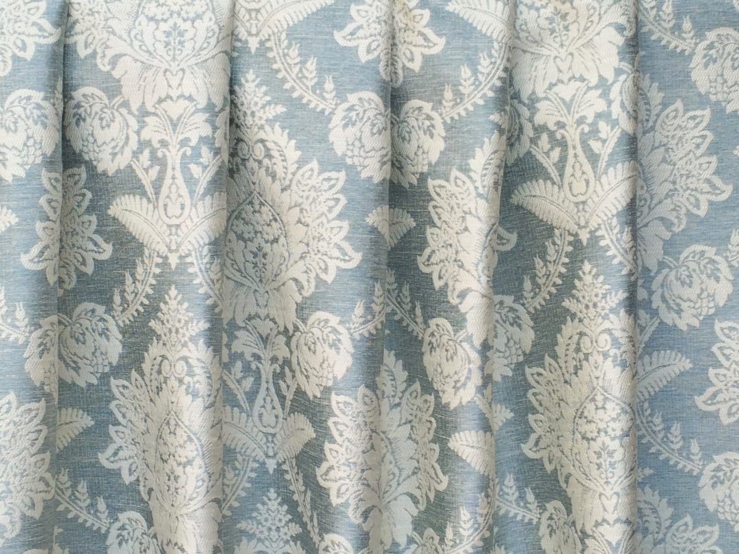 Teal Blue Damask Curtain Fabric By The Yard Upholstery Fabric Etsy