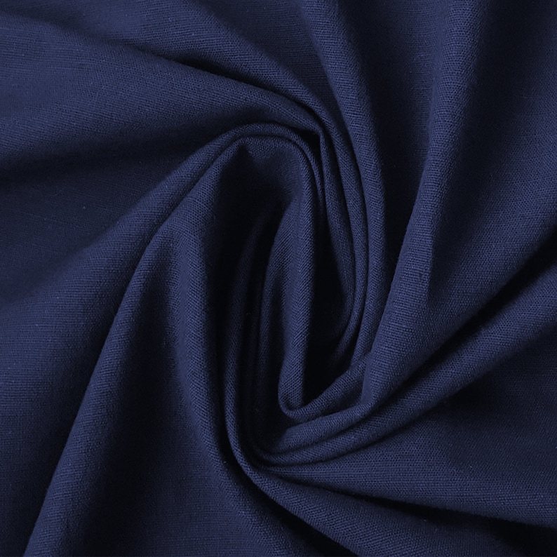 Navy Blue Cotton Linen Fabric By The Yard Decorative Linen Etsy
