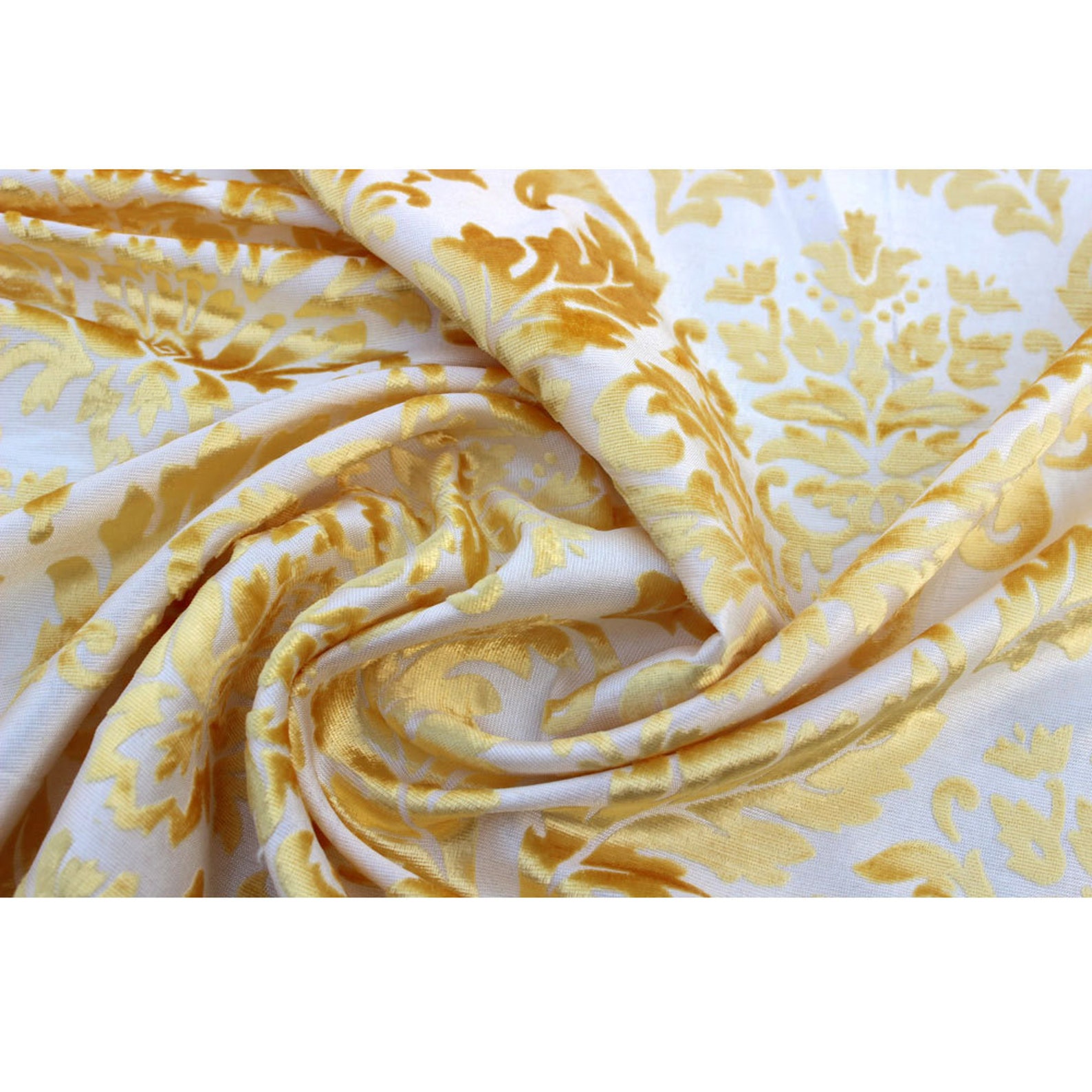 Mimosa Yellow Damask Fabric by the Yard Upholstery Curtain Etsy