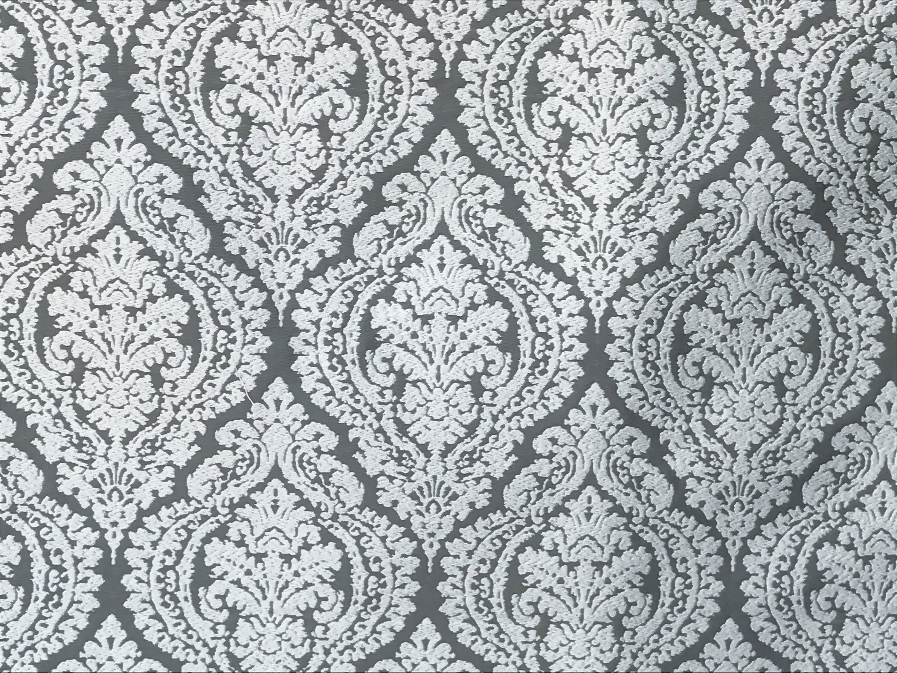 Gray And White Damask Curtain Fabric By The Yard Upholstery Etsy