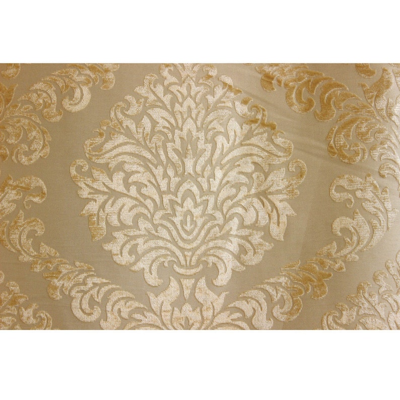Light Gold N Ivory Damask Fabric Upholstery Fabric Curtain Etsy