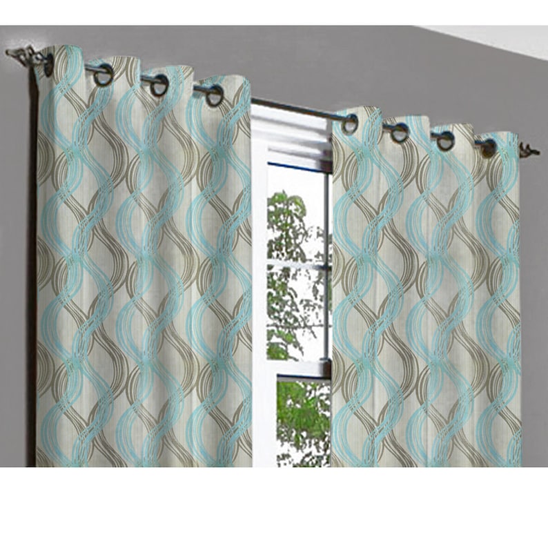 Aqua Stripes Grommet Blackout Lined Curtain in Textured Jacquard Weave Fabric Decor Housewares Window Treatment Drapes Curtain Panels