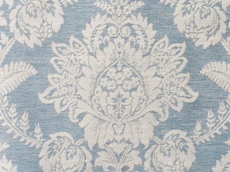 Teal Blue Damask Curtain Fabric By The Yard Upholstery Fabric Etsy