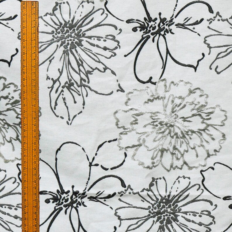 Black Grey Floral Fabric by the Yard Jacquard Fabric Etsy