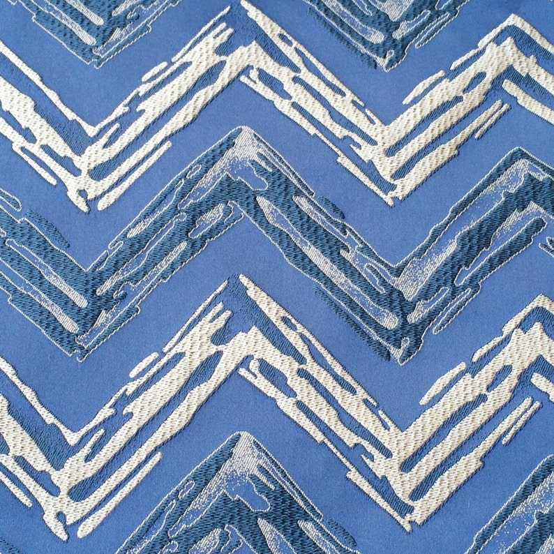 Blue & Ivory Zig Zags Fabric by the Yard Curtain Fabric Etsy