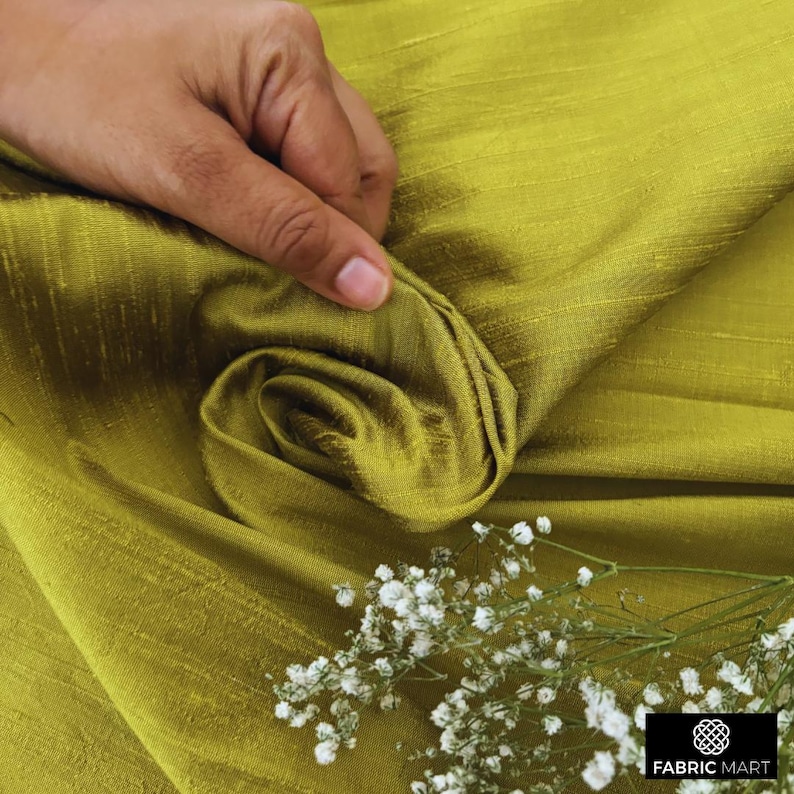 Chartreuse 100% Pure Silk Fabric By The Yard / Metre, 41 inch Pure Silk Dupioni Fabric, Wholesale Slubbed Silk fabric for Curtains, Drapes image 3