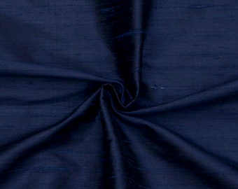 Navy Blue 100% Pure Silk Fabric by the Yard, 41 inch Pure Silk Dupioni Fabric, Wholesale Slub Silk fabric for Curtains, Drapes, Bridal Dress