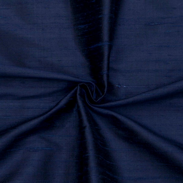 Navy Blue 100% Pure Silk Fabric by the Yard, 41 inch Pure Silk Dupioni Fabric, Wholesale Slub Silk fabric for Curtains, Drapes, Bridal Dress