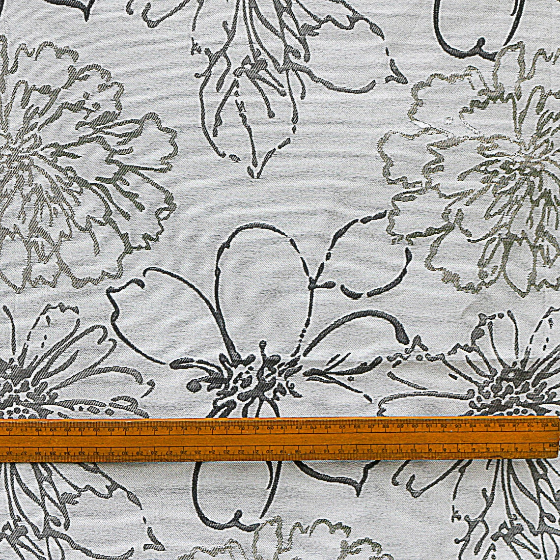 Black Grey Floral Fabric by the Yard Jacquard Fabric Etsy