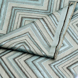 Teal Geometric Waves Fabric By The Yard / Metre, Jacquard Fabric, Upholstery Curtain Fabric, Wholesale Fabric, Abstract Geometric Fabric