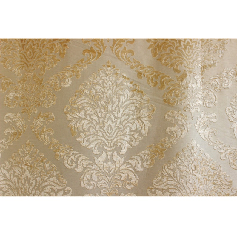 Light Gold N Ivory Damask Burnout Velvet Curtain Etsy