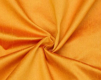 Saffron Orange Art Silk Fabric By The Yard / Metre, Faux Silk Curtain Fabric, Dress Fabric, Wholesale Art Silk Fabric, Slub Faux Silk Fabric