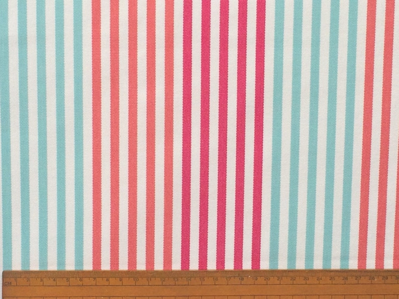 Coral and Mint Green Stripes Curtain Fabric By The Yard Upholstery Fabric Drapery Fabric Sofa Fabric Pillow Wholesale Fabric Fuchsia Pink