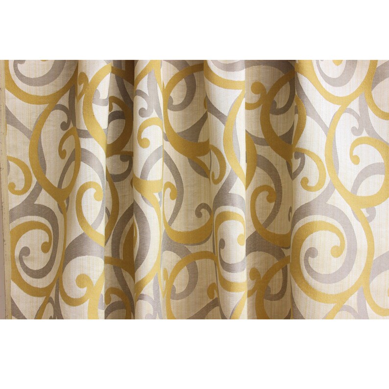 Yellow /& Grey Scrolls Grommet Blackout Lined Curtain in Jacquard Weave Fabric Decor and Housewares Window Treatment Drapes Panels