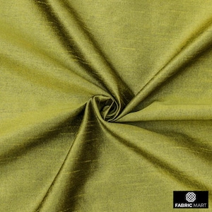 Olive Green Art Silk Fabric By The Yard / Metre, Faux Silk Curtain Fabric, Dress Fabric, Wholesale Art Silk Fabric, Slub Faux Silk Fabric image 1