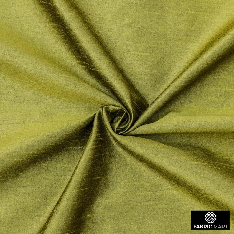 Olive Green Art Silk Fabric By The Yard / Metre, Faux Silk Curtain Fabric, Dress Fabric, Wholesale Art Silk Fabric, Slub Faux Silk Fabric image 1