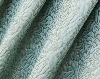 Teal Floral Damask Fabric By The Yard / Metre, Jacquard Weave Fabric, Upholstery Fabric, Curtain Fabric, Wholesale Fabric, Damask Floral