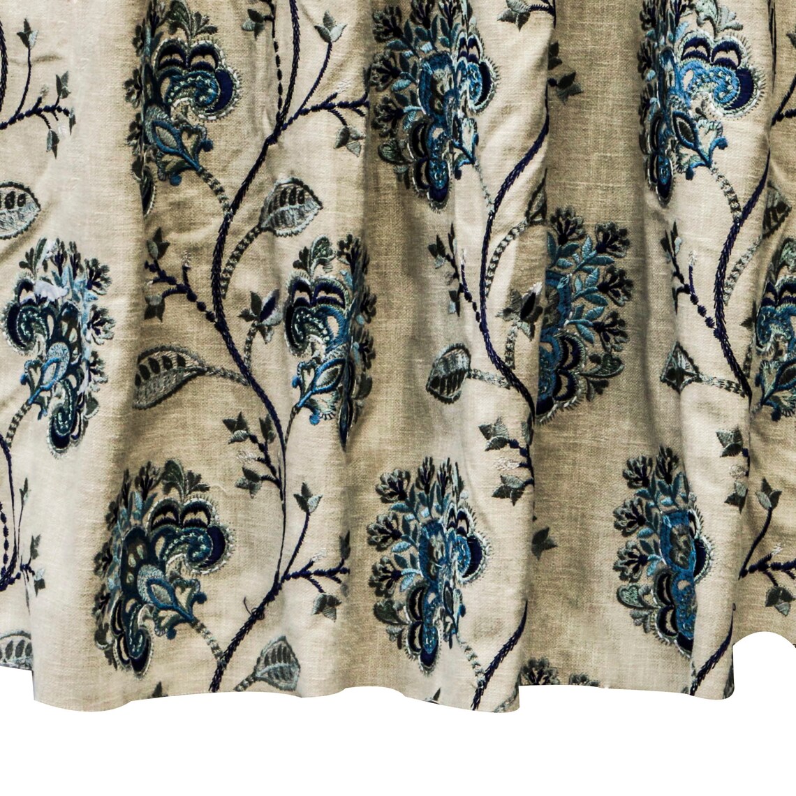 Blue Flowers Embroidered Fabric By The Yard Cotton Linen Etsy