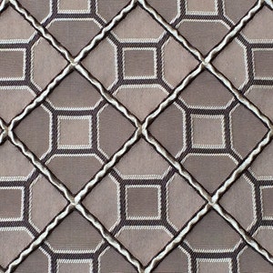 Grey, Brown & Black Tile Pattern Fabric By The Yard / Metre, Curtain Fabric, Upholstery Curtain Drapery Fabric, Window Treatment Fabric