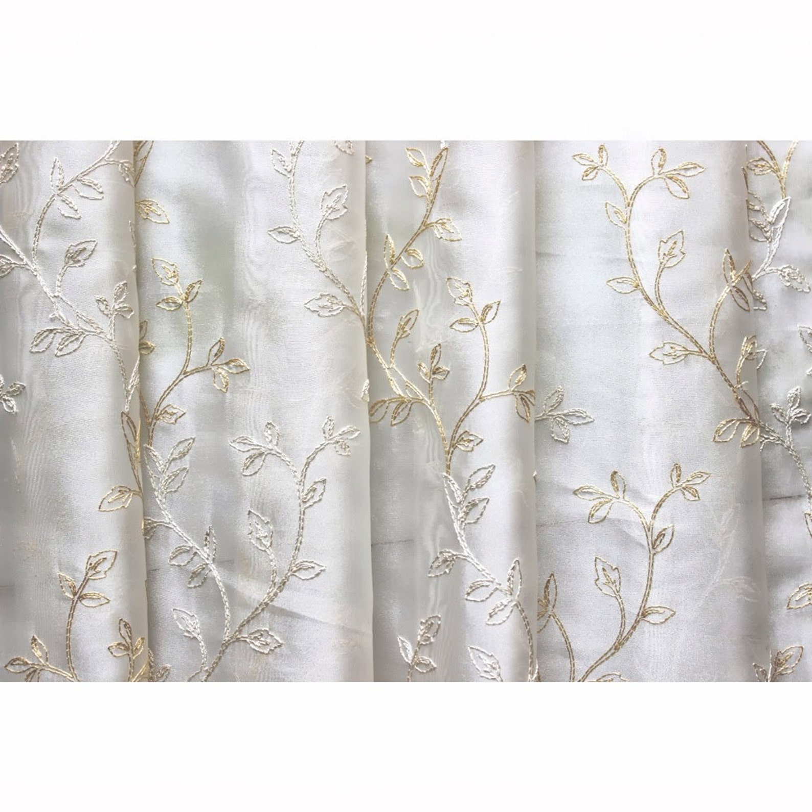 Royal Leaves Embroidered Sheer Curtain Fabric Drapery Window Etsy