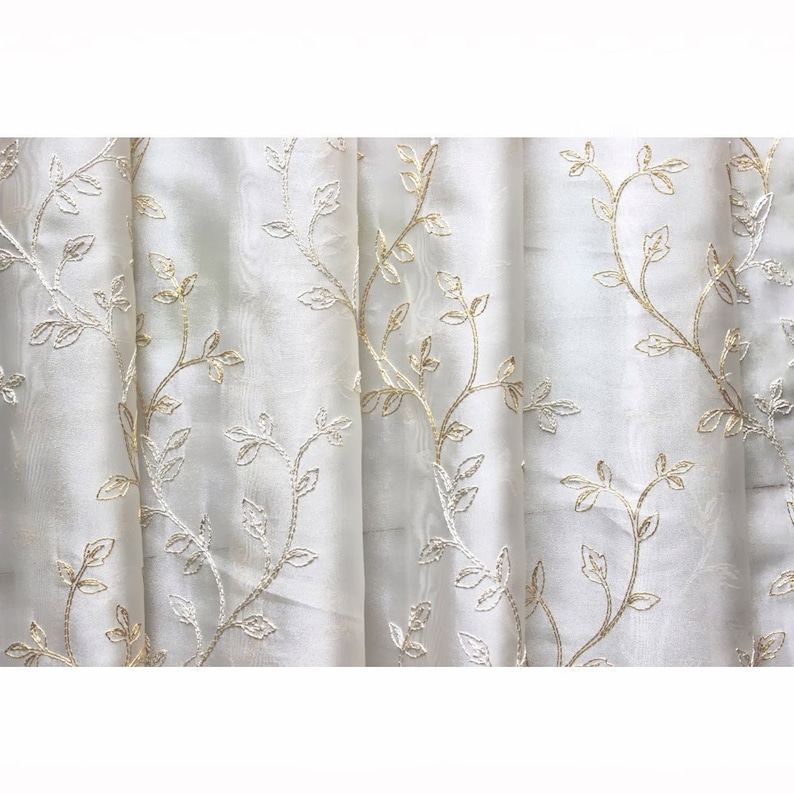 Royal Leaves Embroidered Sheer Curtain Fabric Drapery Window Etsy