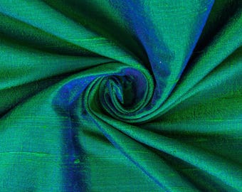 Peacock Silk Fabric By The Yard / Metre, 41 inch Peacock Silk Dupioni Fabric, Lustrous Wholesale Slub Silk fabric for Bridal Dress, Curtains