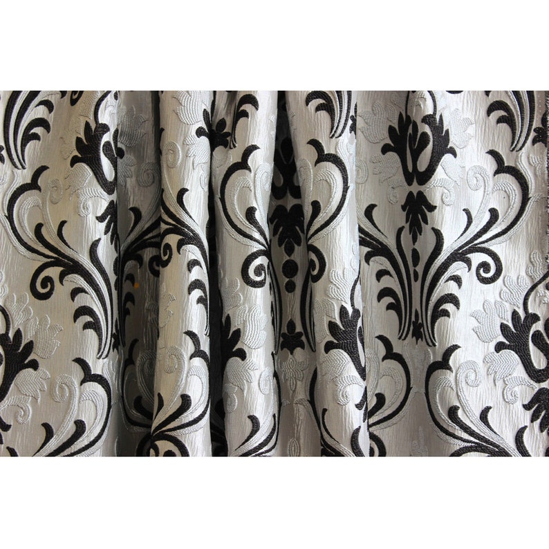 Ivory N Black Chenille Damask Curtain Panels 52x84 Etsy