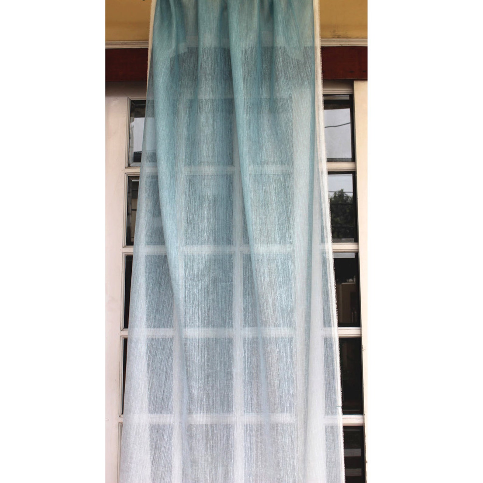 Ombre Curtain Light Blue 26x84 Sheer Rod Pocket Etsy