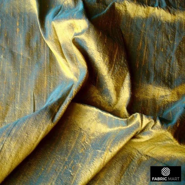 Türkis und Gold Seidenstoff Meterware, 41-Zoll-Türkis-Gold Seidenstoff Dupionseide, Slub Seidenstoff für Brautkleid, Vorhänge