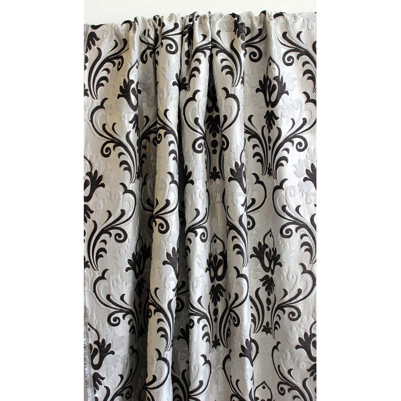 Ivory N Black Chenille Damask Curtain Panels 52x84 Etsy