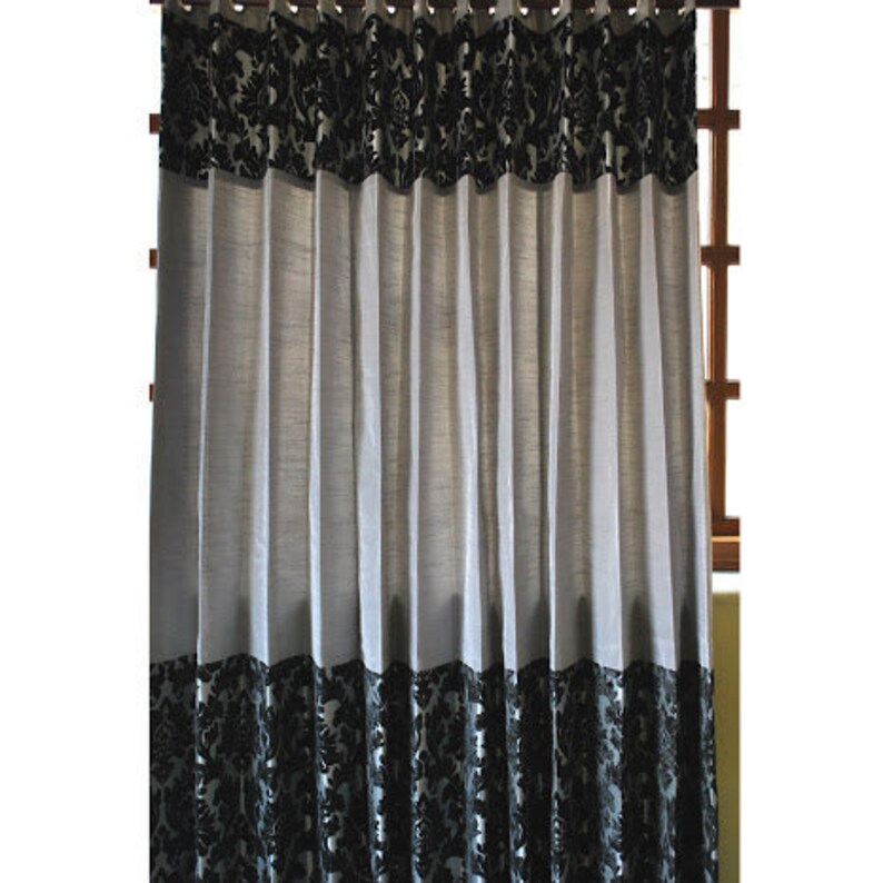 Black Damask Burnout Velvet Curtain Panels 52x84 Etsy