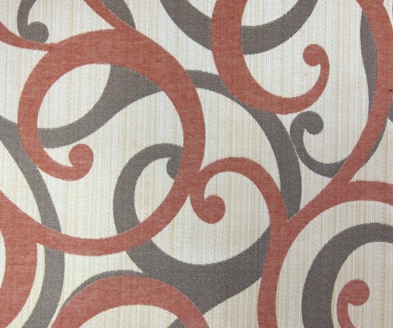 Rust Scrolls Fabric By Yard Rust Curtain Fabric Upholstery Etsy
