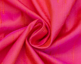 Pink & Orange 100% Pure Silk Fabric by the Yard, 41 inch Pure Dupioni Silk Fabric, Iridescent Slub Silk fabric for Curtains, Drapes, Dresses
